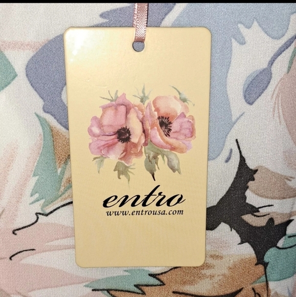Entro Women Floral Peach Blue Mini Dress Boho Preppy Size Large NWT B25#2 - Picture 4 of 11